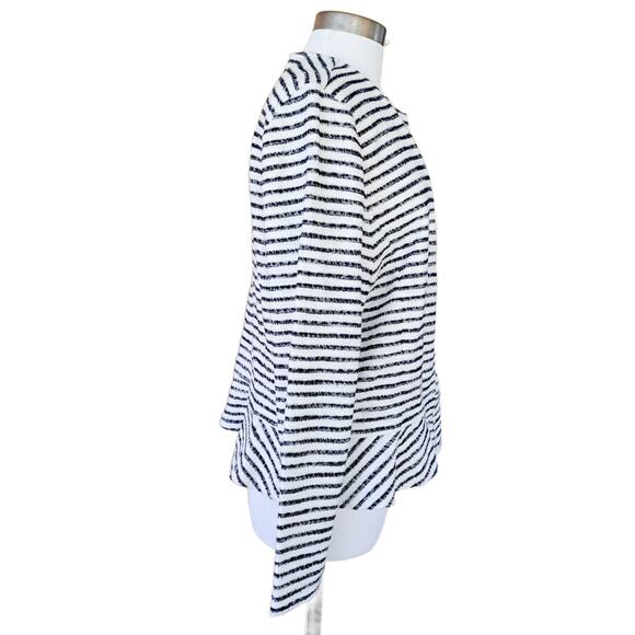 LOFT Navy Stripe Soft Jacket Blazer Size XL Peplum Open Front - Picture 5 of 9